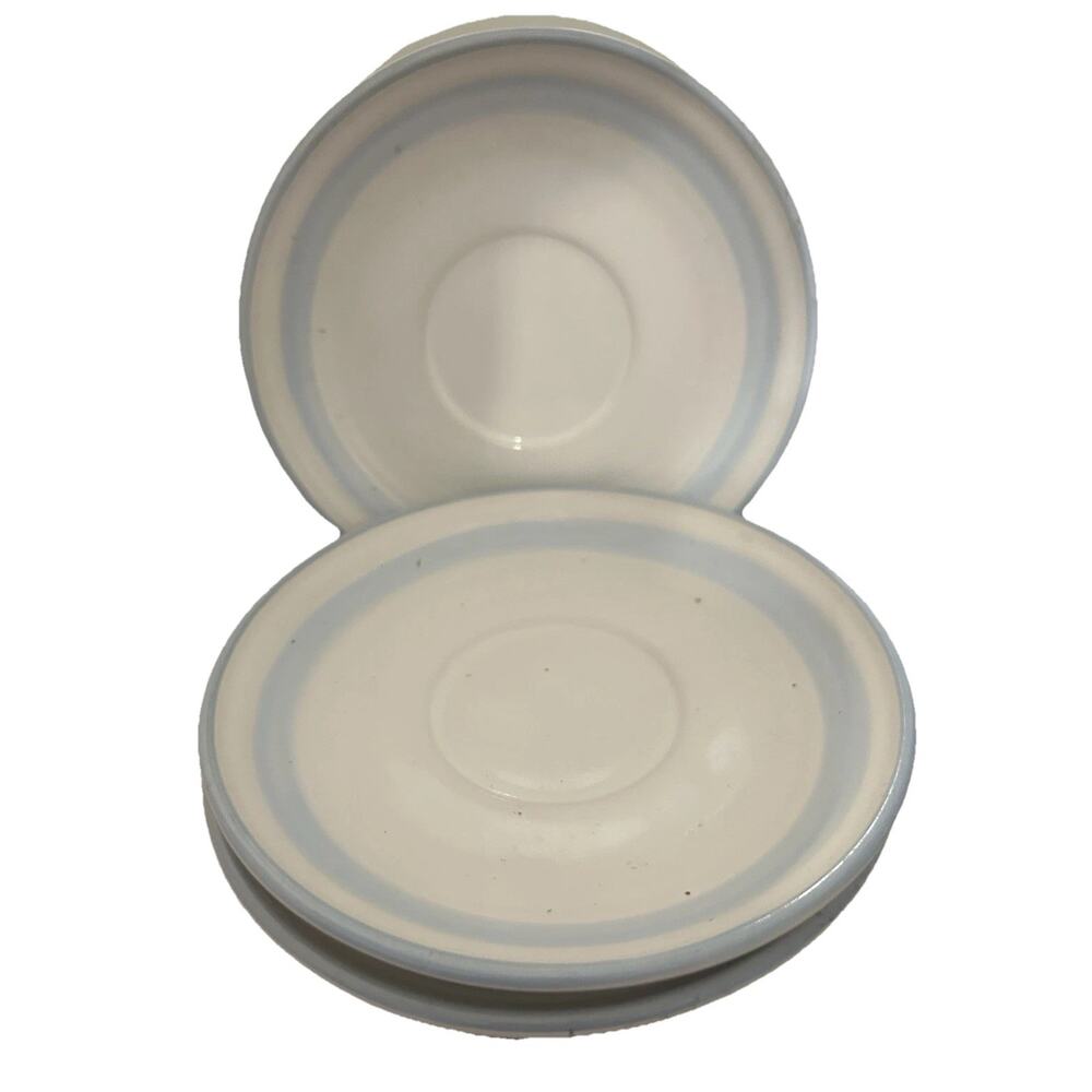 Vtg International Tableworks Stoneware Porto Blue‎ Striped Set of 3 Saucers 6”